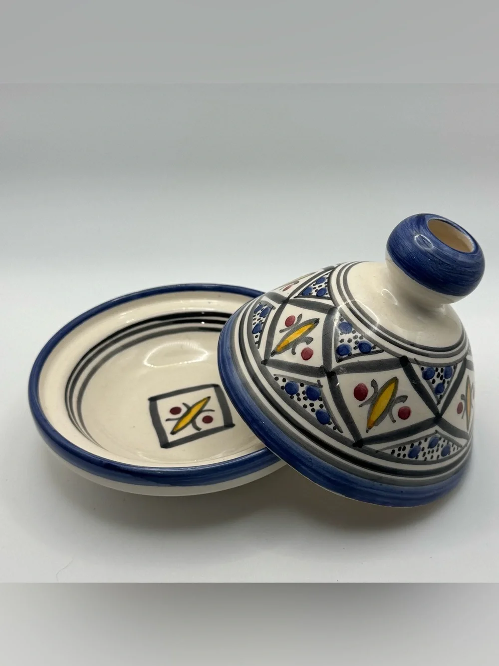 Hand Painted Moroccan Ceramic Mini Tagine Lidded Dish Blue Floral